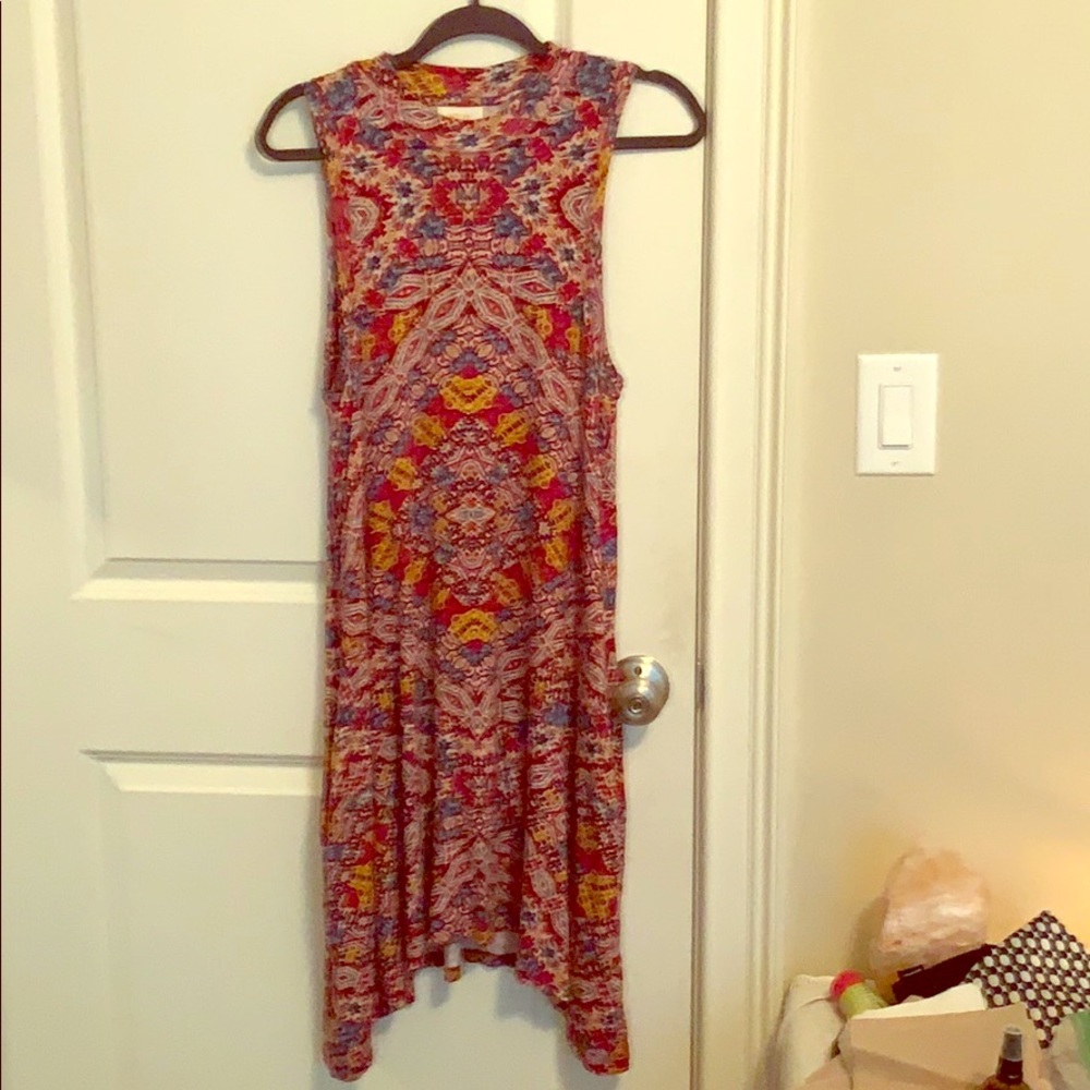 Maroon boho kaleidoscope mock neck dress